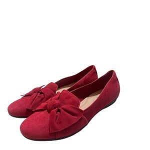 Clarks Red Bow Suede Flats Women's Slip-On Loafers Size 9 Gracelin Jonas